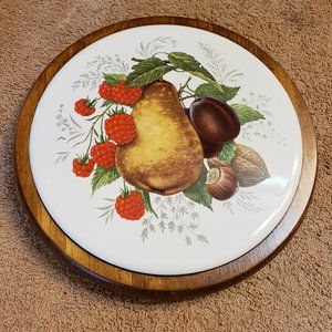 Round Ceramic Tile in Wood Base Trivet Still Life